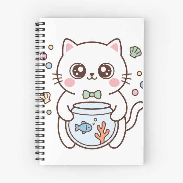 Item preview, Cute Kawaii Black Cat Holding Fishbowl with Little Blue Fish and Pastel Bubbles designed and sold by MoonlitDoodles1.