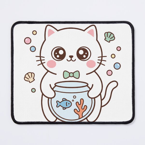 Item preview, Cute Kawaii Black Cat Holding Fishbowl with Little Blue Fish and Pastel Bubbles designed and sold by MoonlitDoodles1.