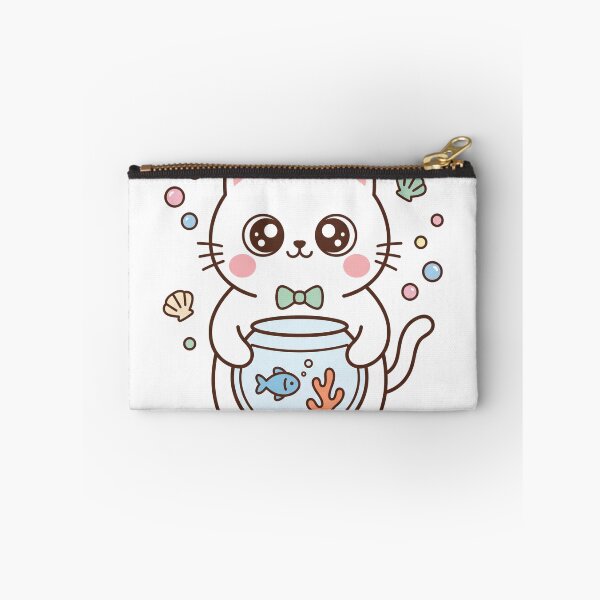 Item preview, Cute Kawaii Black Cat Holding Fishbowl with Little Blue Fish and Pastel Bubbles designed and sold by MoonlitDoodles1.