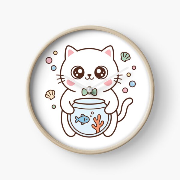 Item preview, Cute Kawaii Black Cat Holding Fishbowl with Little Blue Fish and Pastel Bubbles designed and sold by MoonlitDoodles1.