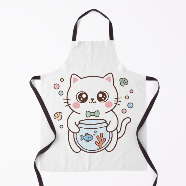Item preview, Cute Kawaii Black Cat Holding Fishbowl with Little Blue Fish and Pastel Bubbles designed and sold by MoonlitDoodles1.