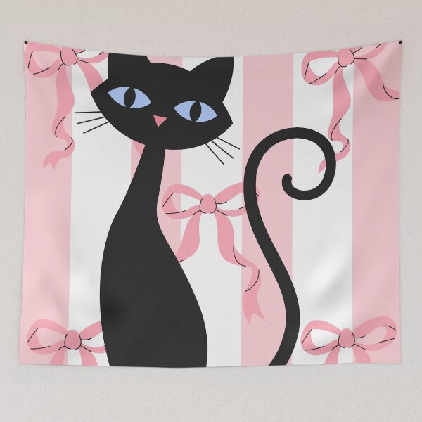 Item preview, Retro Black Cat Coquette Pink Bows Ribbons Kawaii Core Aesthetic Cat  designed and sold by CapturedByeJ.