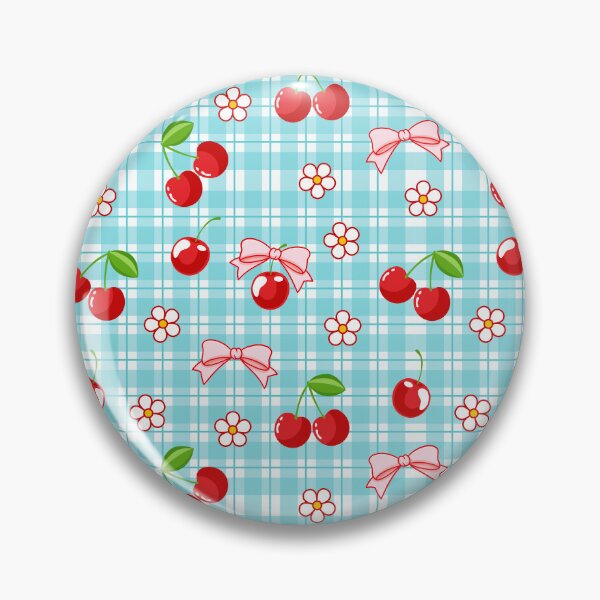 Item preview, Blue Gingham Pattern Red Cherry and Cute Pink Bow designed and sold by nurabear.