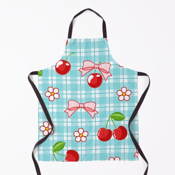 Item preview, Blue Gingham Pattern Red Cherry and Cute Pink Bow designed and sold by nurabear.