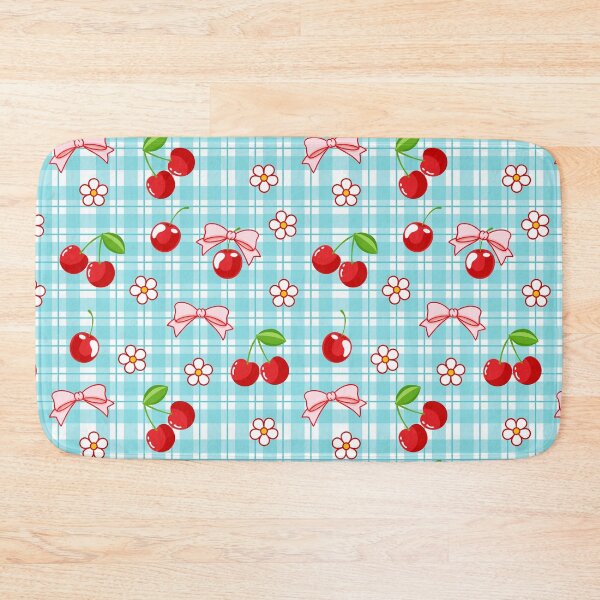 Item preview, Blue Gingham Pattern Red Cherry and Cute Pink Bow designed and sold by nurabear.