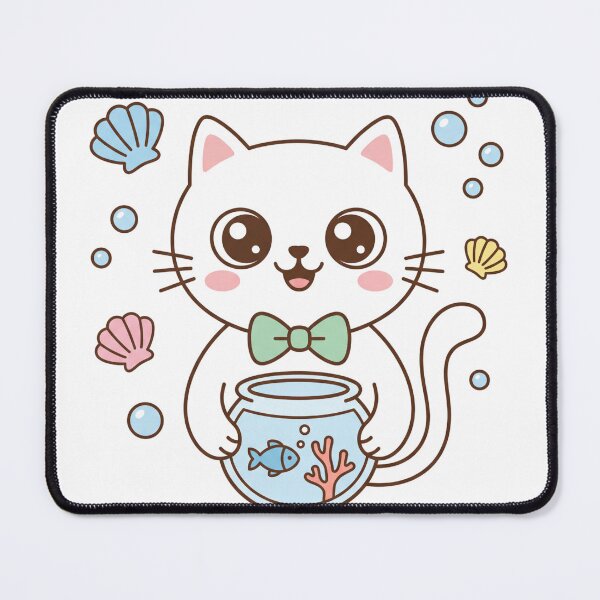 Item preview, Charming Kawaii Black Cat and Golden Retriever Puppy Holding Fishbowl Together designed and sold by MoonlitDoodles1.