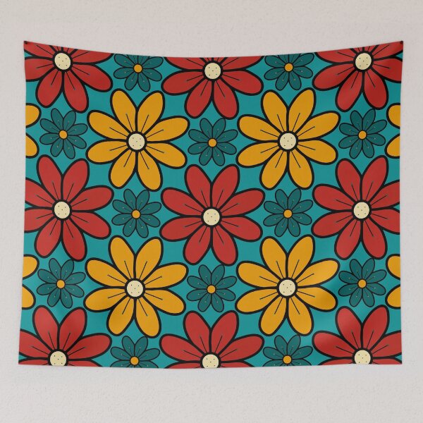 Item preview, Green, Red and Yellow Vintage Flowers Design 96 designed and sold by StefanStudioArt.