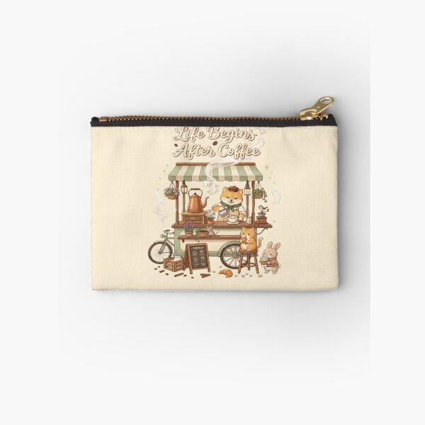 Item preview, Life Begins After Coffee | The Tiny Morning Coffee Cart | Cozy Kawaii Coffee Illustration designed and sold by CreativeNest Prints.