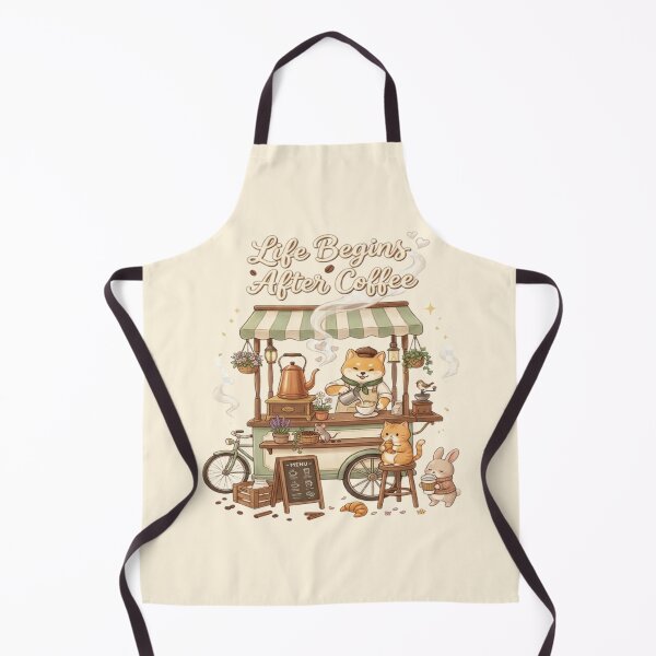 Item preview, Life Begins After Coffee | The Tiny Morning Coffee Cart | Cozy Kawaii Coffee Illustration designed and sold by CreativeNest Prints.