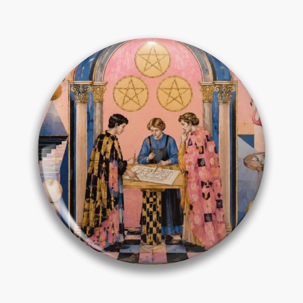 Item preview, Three of Pentacles Tarot Card - Surreal Pink Aesthetic Collaboration Art designed and sold by Natalia-Vlad.