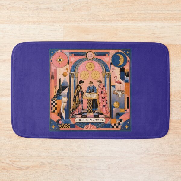 Item preview, Three of Pentacles Tarot Card - Surreal Pink Aesthetic Collaboration Art designed and sold by Natalia-Vlad.