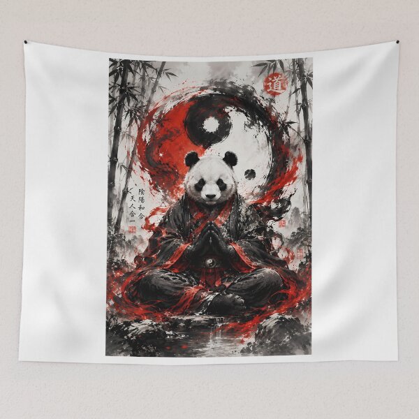 Item preview, Yin Yang Panda - Taoist Meditation & Bamboo Forest Ink Wash Art designed and sold by SupernovaNote.