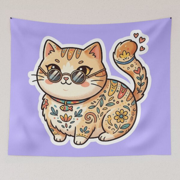 Item preview, Cute BoHo Cat With Sunglasses Illustration designed and sold by Iampoji.