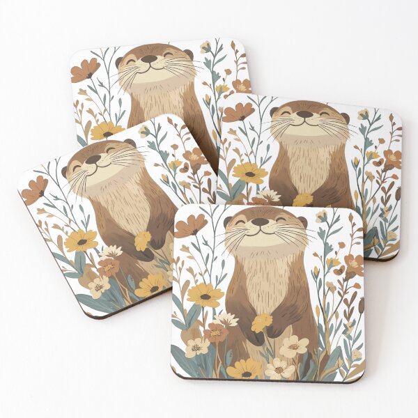 Item preview, Happy Otter – Wildflower Cottagecore Illustration designed and sold by UUniqueIImprint.