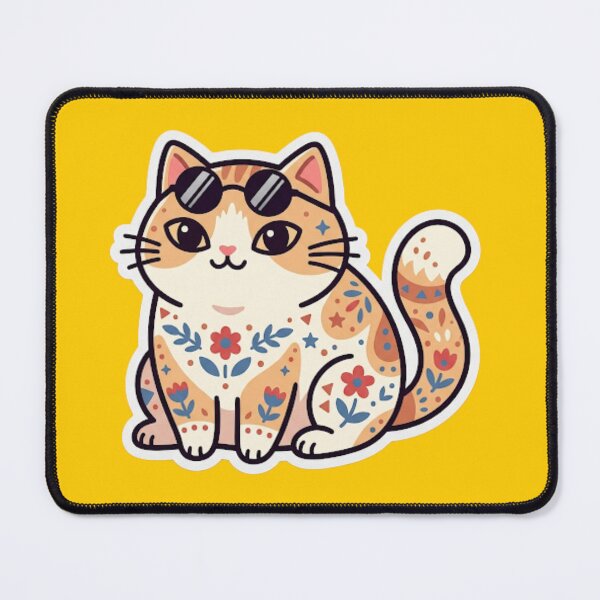 Item preview, Cute Cat with Sunglasses Floral Mandala Art designed and sold by Iampoji.