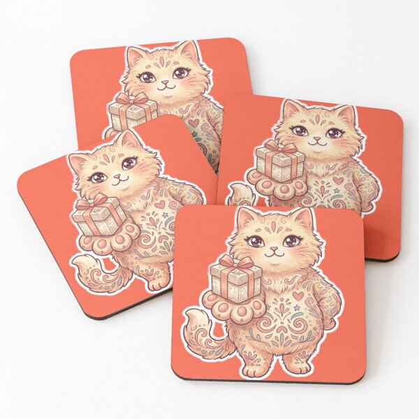 Item preview, Cute Cat Holding Gift Ornamental Style Illustration designed and sold by Iampoji.