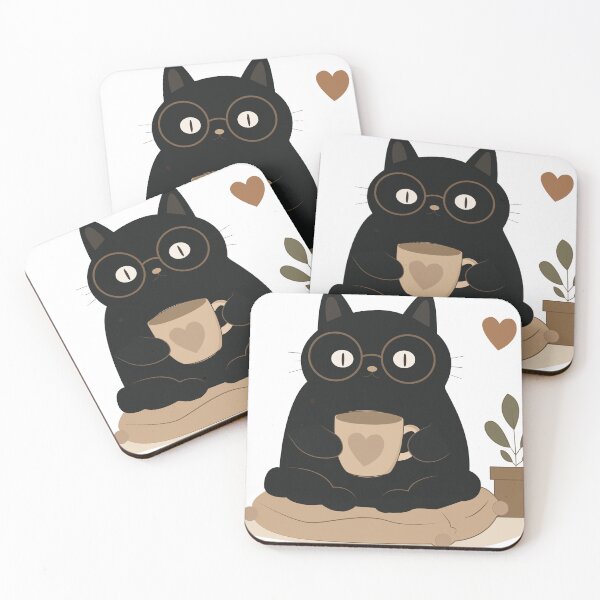 Item preview, Black Cat and Coffee Cute Minimalist Vector Collection Set designed and sold by TatinkaArtskill.