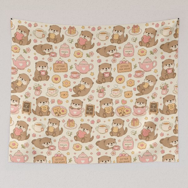 Item preview, Otter Tea House Pattern designed and sold by Soft Berry Studio.