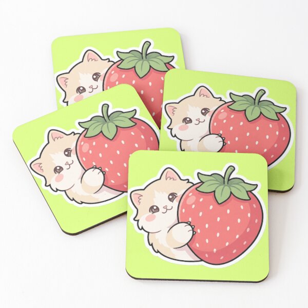 Item preview, Cute Kawaii Kitten with Giant Strawberry designed and sold by Iampoji.