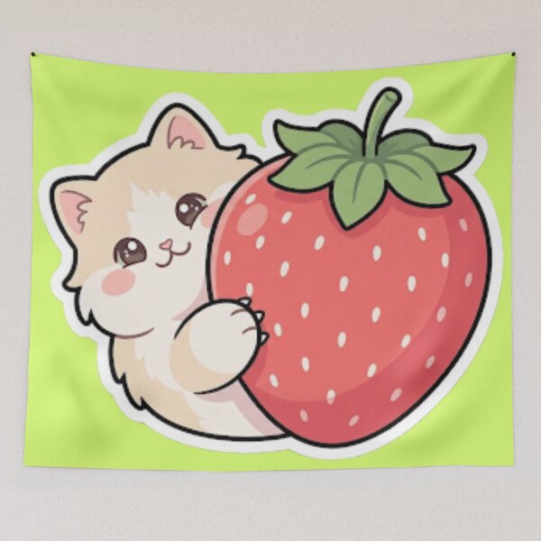 Item preview, Cute Kawaii Kitten with Giant Strawberry designed and sold by Iampoji.