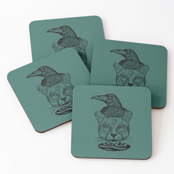 Item preview, Simple Retro Cat and Crow Art | Vintage Animal Sketch Design designed and sold by Half Mess.