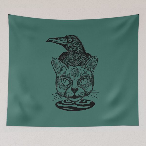 Item preview, Simple Retro Cat and Crow Art | Vintage Animal Sketch Design designed and sold by Half Mess.