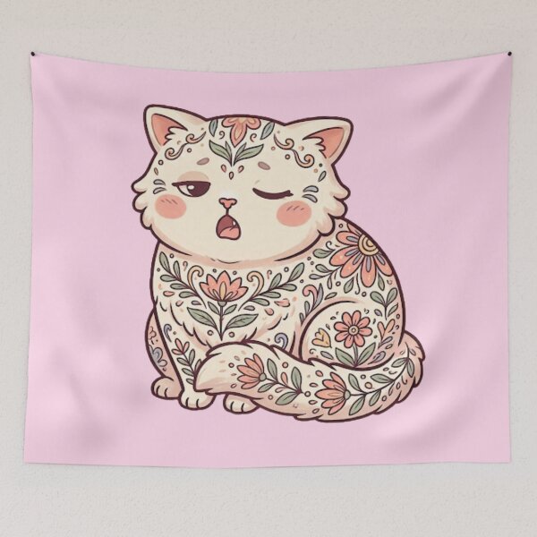Item preview, Cute Floral Cat Whimsical Flower Illustration designed and sold by Iampoji.