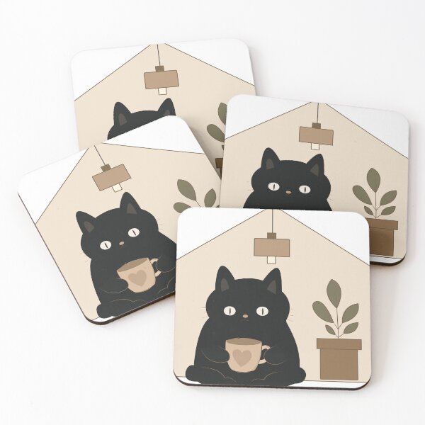 Item preview, Black Cat and Coffee Cute Minimalist Vector Collection Set designed and sold by TatinkaArtskill.