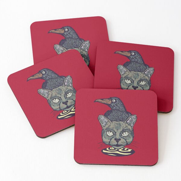 Item preview, Simple Retro Cat and Crow Art | Vintage Animal Sketch Design designed and sold by Half Mess.