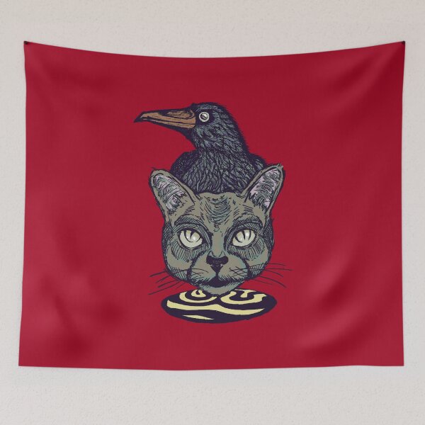 Item preview, Simple Retro Cat and Crow Art | Vintage Animal Sketch Design designed and sold by Half Mess.