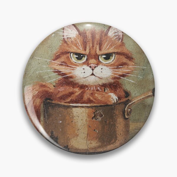 Item preview, Sulking Somali Cat Crammed in a Copper Saucepan Folk Art designed and sold by PictorialWhimsy.