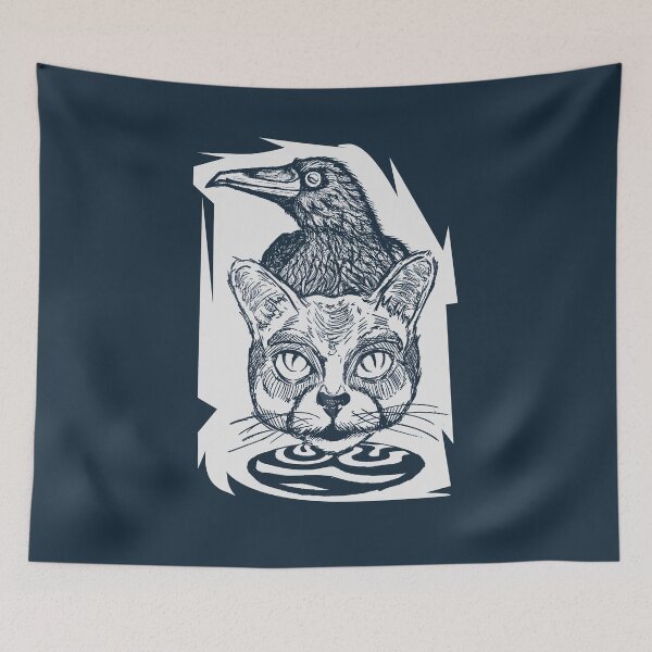 Item preview, Copy of Simple Retro Cat and Crow Art | Vintage Animal Sketch Design designed and sold by Half Mess.