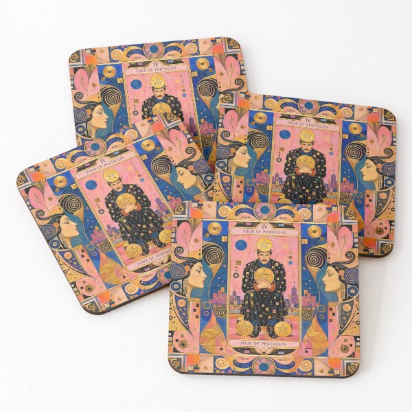 Item preview, Four of Pentacles Tarot Card - Art Nouveau Gold & Pink Wealth Art designed and sold by Natalia-Vlad.