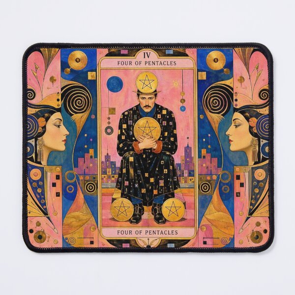 Item preview, Four of Pentacles Tarot Card - Art Nouveau Gold & Pink Wealth Art designed and sold by Natalia-Vlad.