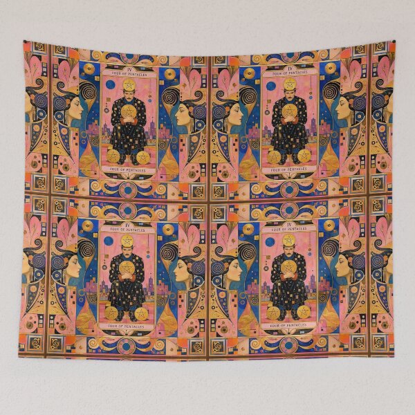 Item preview, Four of Pentacles Tarot Card - Art Nouveau Gold & Pink Wealth Art designed and sold by Natalia-Vlad.