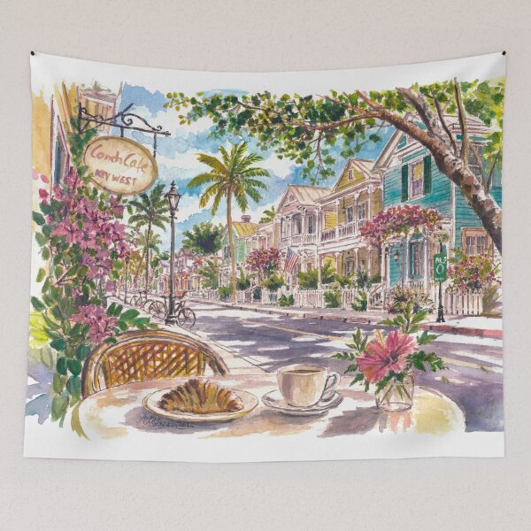 Item preview, Key West Duval Street Watercolor – Conch Cafe Street Scene, Florida Travel Gift designed and sold by artshop77.