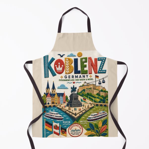 Item preview, Koblenz Germany Deutsches Eck Embroidered Travel Illustration souvenir designed and sold by Witsprings.