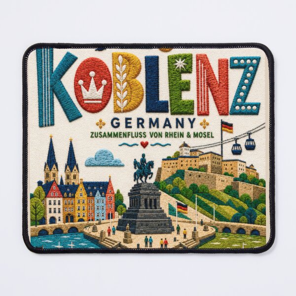 Item preview, Koblenz Germany Deutsches Eck Embroidered Travel Illustration souvenir designed and sold by Witsprings.
