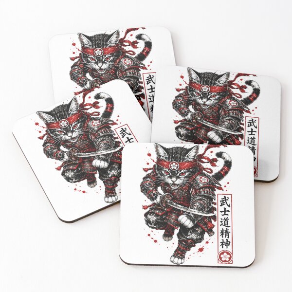 Item preview, Neko Samurai Cat - Bushido Warrior with Katana & Red Sakura Art designed and sold by SupernovaNote.