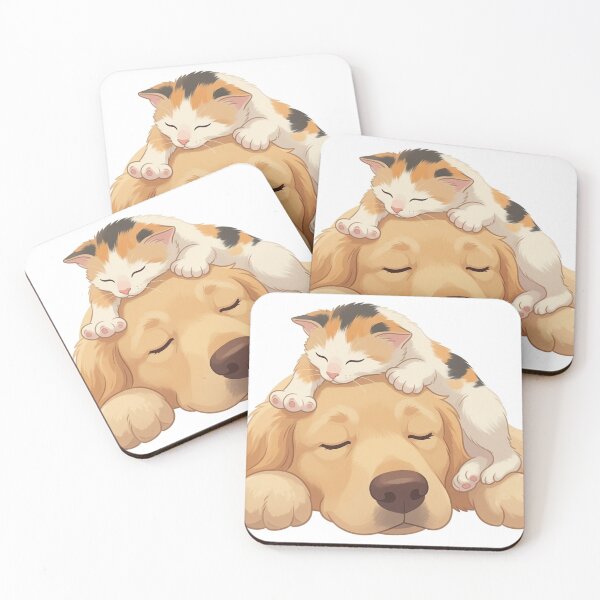 Item preview, Sweet Dreams Together - Dog and Kitten Illustration designed and sold by katiecorners.