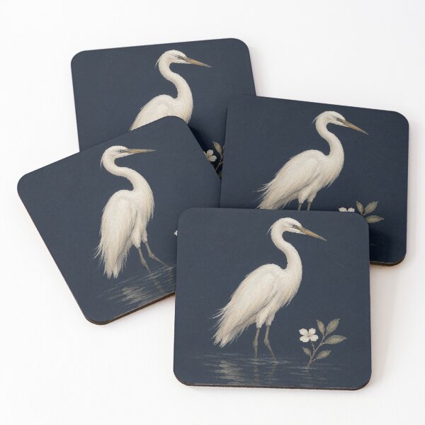 Item preview, White Egret Bird Art Print – Minimalist Navy Wall Art designed and sold by Filora Atelier | Bird Art.