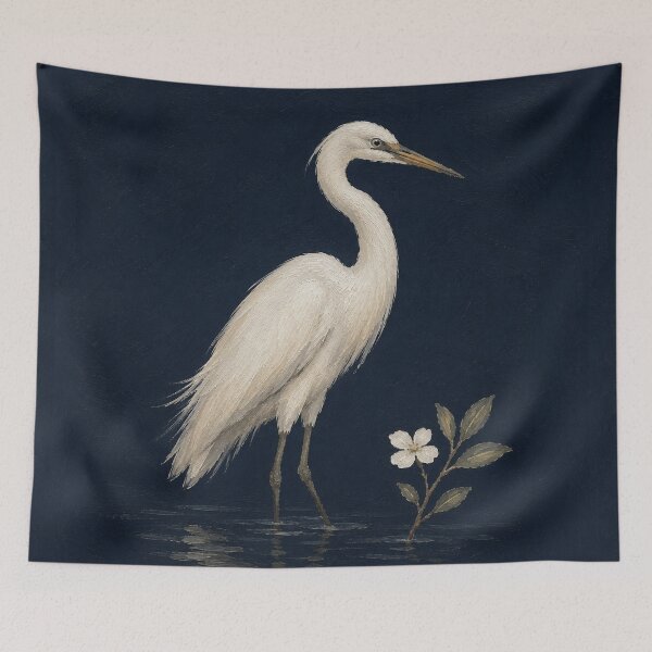 Item preview, White Egret Bird Art Print – Minimalist Navy Wall Art designed and sold by Filora Atelier | Bird Art.
