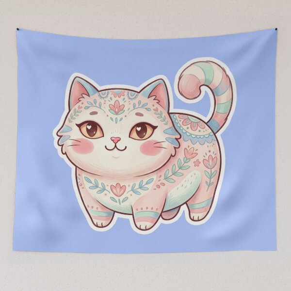 Item preview, Cute Pastel Floral Cat Kawaii Illustration designed and sold by Iampoji.