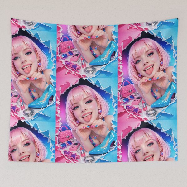 Item preview, Vibrant Pop Art Girl Portrait with Pink Hair Clipart designed and sold by CreativeLarysa.