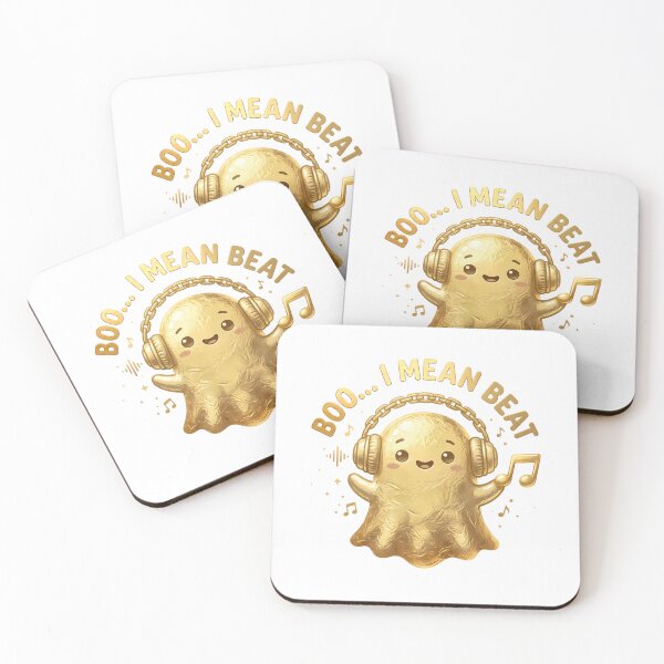 Item preview, Boo I Mean Beat - Cute Gold Ghost DJ & Funny Music Pun Art designed and sold by SupernovaNote.