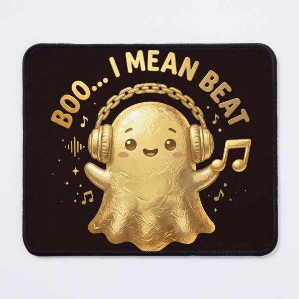 Item preview, Boo I Mean Beat - Cute Gold Ghost DJ & Funny Music Pun Art designed and sold by SupernovaNote.