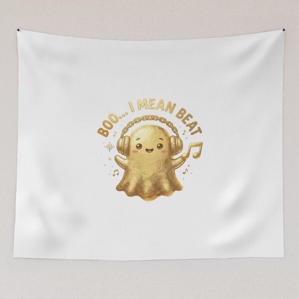 Item preview, Boo I Mean Beat - Cute Gold Ghost DJ & Funny Music Pun Art designed and sold by SupernovaNote.