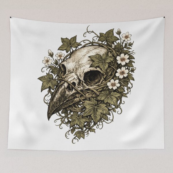 Item preview, Raven Skull Ivy Flowers Dark Botanical Gothic Bird Design designed and sold by irfanshikh.