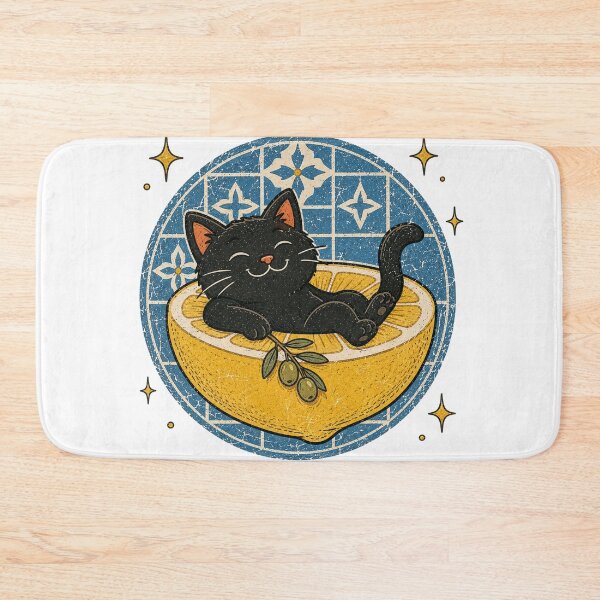 Item preview, Cute Black Cat Relaxing on a Lemon Summer Cat designed and sold by Region.