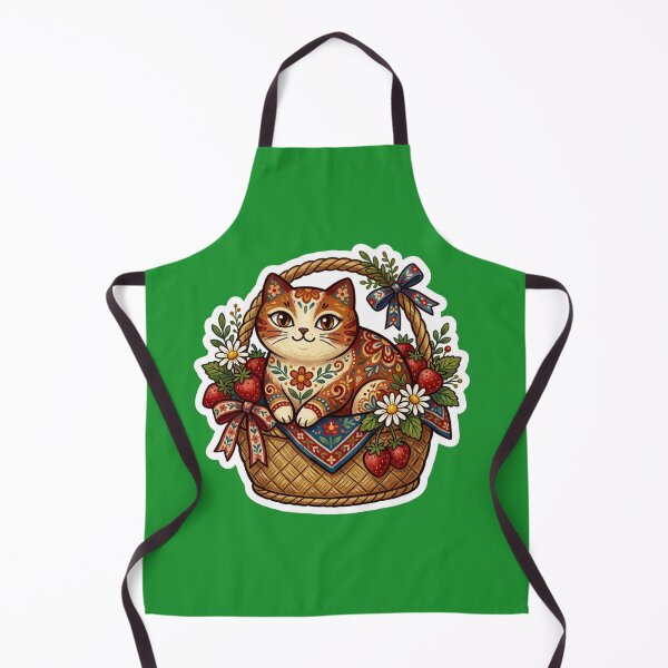 Item preview, Cute Folk Art Cat Strawberry Basket designed and sold by Iampoji.